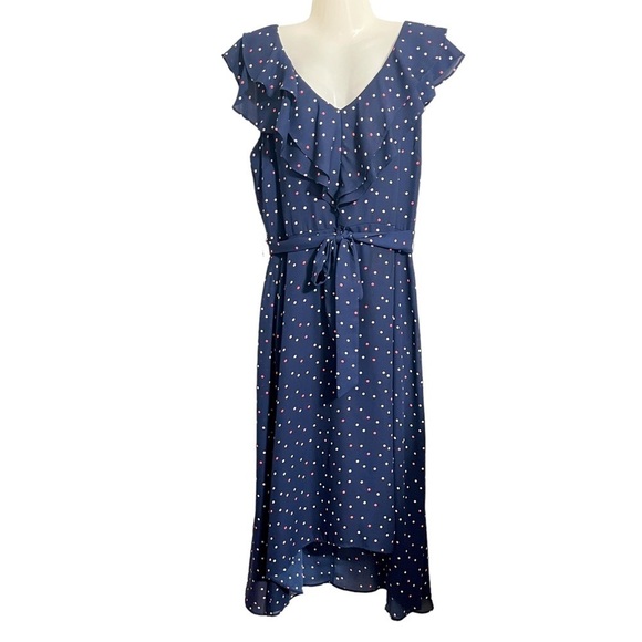 RN Studio by Ronni Nicole Navy Polka Dot Chiffon Dress Size 14 - Picture 1 of 12